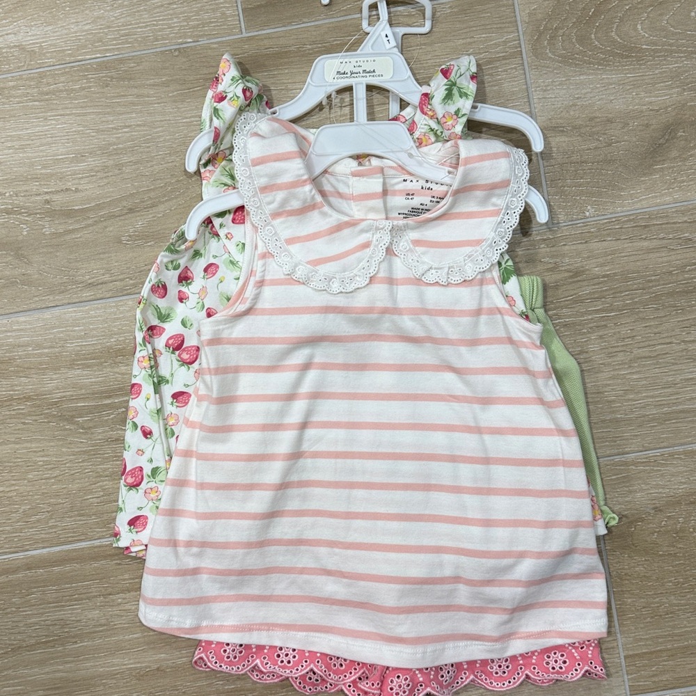 Pink and White Striped Baby Dress with Floral Accents